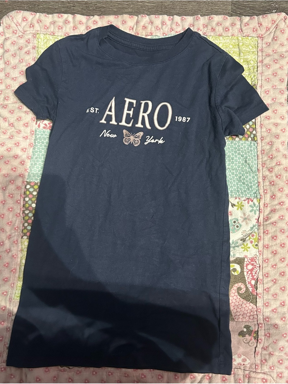 Aeropostale Girls Navy Graphic Tee with Butterfly Logo